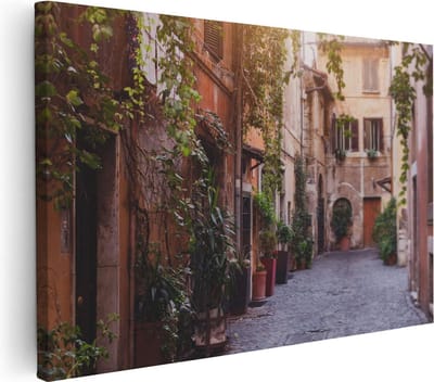 Artaza Canvas Schilderij Rome Steegje - 30x20 cm - Klein - Wanddecoratie Italiaanse Stad - Muurdecoratie Toscane - Kamer Accessoires