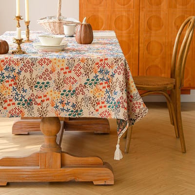 Katoen Linnen kwastje Bloem Tafelkleed Elegant en Retro Rechthoekig Stofdicht Deksel Voor Salontafel Bruiloftsfeest Eetkamer Decoratie 60x60cm brown