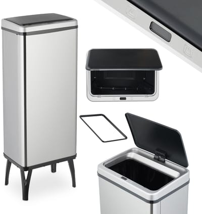 prullenbak met sensor - op poten - 60 liter - vuilniszakhouder - keuken - rvs