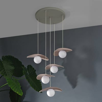 OSRAM DECOR Pearl Hanglamp 5x G9 Beige, hanglamp gemaakt van vilt, Glas en Metaal voor grote Eetkamerlamp