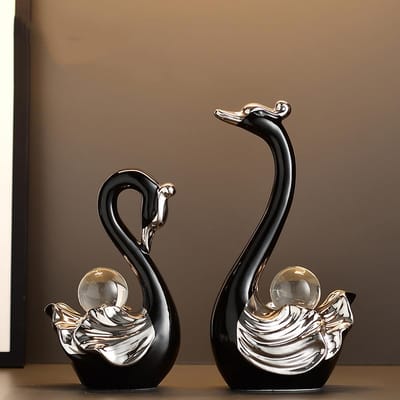 Elegante Zwanen Beeldhouwwerken Set van 2 met Kristallen Bollen voor Thuisdecoratie en Cadeau voor Zwanenliefhebbers