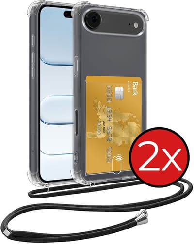 Hoesje Geschikt voor iPhone Air Hoesje Met Telefoonkoord en Pasjeshouder Siliconen - Hoes Geschikt voor iPhone Air Hoesje Met Kaarthouder Shock Proof Case - Transparant - 2 PACK