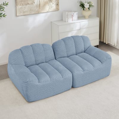 MODENUIT Hoekbank 2-Zits - Modulair Met Ottomaan En Ergonomische Vorm - Voor Woonkamer En Appartement - Fleece Blauw