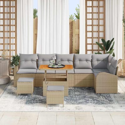 vidaXL - Tuinbank - Set - 9 - st - 8-Aantal - zitplaatsen - Beige - en - Lichtgrijs