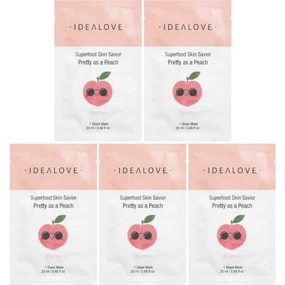 Idealove, Superfood Skin Savior, Joli comme une pêche, Masque de beauté en tissu 5 sachets, 20 ml (0,68 fl oz) chaque beige