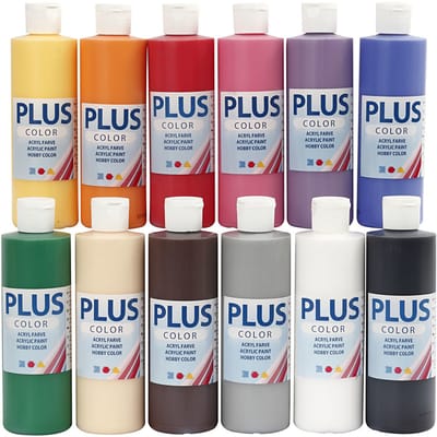 Plus Color Acrylverf, standaardkleuren, 12x250 ml/ 1 doos