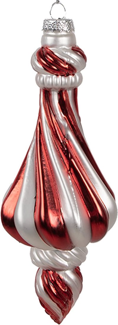 Clayre & Eef Kerstbal Overig Ø 7x18 cm Rood Wit Glas Kerstballen