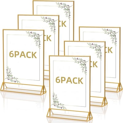 Dubbelzijdig Fotolijst - Kaarthouder Tafel - Feestelijke Decoratie - Gouden Rand - A6 Formaat - Goud