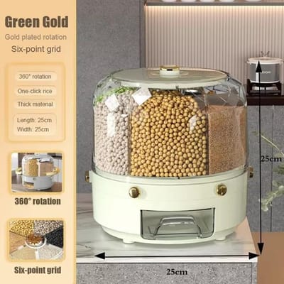 Distributeur de Riz 6-en-1 Rotatif à 360 Degrés Seau à Céréales Sèches Scellé Résistant à l'Humidité Contenant Alimentaire de Cuisine Boîte de Rangement Domestique gray