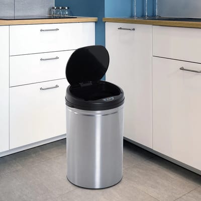 MODFU - Sensorafvalemmer - Contactloze Bediening - Rond - Voor Keuken En Badkamer - Roestvrij Staal - Zwart - 30 L