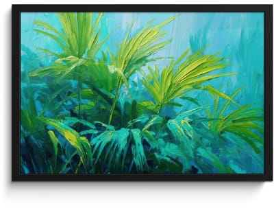 Poster in lijst - Fotolijst 60x40 cm - Posters - Bladeren - Groen - Schilderij - Abstract - Posterlijst zwart - Decoratie - Wanddecoratie woonkamer - Muurdecoratie slaapkamer