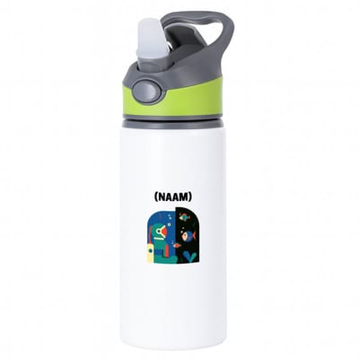 Hacebo® - Duiken met eigen naam waterfles met rietje groen - Zwemmen - Duiker - Sport - water fles - 650ML