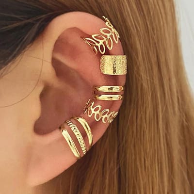 4 Stuks/Set Nieuw Ontwerp Gouden Kleur Metaal Geometrisch Onregelmatig Kwastje Ketting Clip Oorbellen Voor Vrouwen Niet Gepiercet Oor Cuff brown