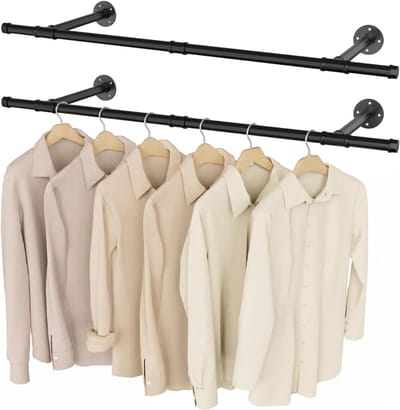 VIN® Kledingstang Wandmontage - Afneembaar Kledingrek - 2-Pack - Zwart - Buisvormig - 112 cm