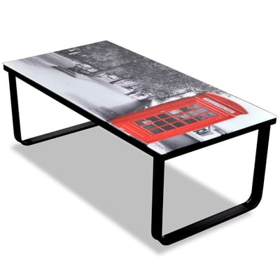 vidaXL - Salontafel - met - telefooncel-print - glazen - tafelblad