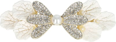Haarsoires Haarspeld Patentspeld 9cm - Strik – Parel Strass Steentjes – Zilver Wit - Haarspelden voor Dames - Haarklem - Haarclip - Haaraccessoires - Hair Clip - Decoratieve Haaraccessoire