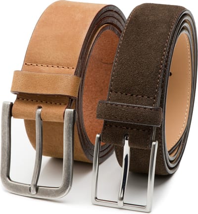 DTCH.FIT Herenriemen Nubuck Jaxx & Suède Bobby - Riem Cognac & Donkerbruin - Jeans & Pantalon Broekriem - Riemmaat 85cm - Totale lengte 100cm - 2 Stuks