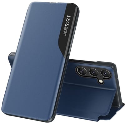 aladdien - Compatibel met Samsung Galaxy S25+ Plus - Smart Clear View Windows Case - Blauw - Shockproof - Flip PU Lederen Stand Cover voor Vrouwen e...
