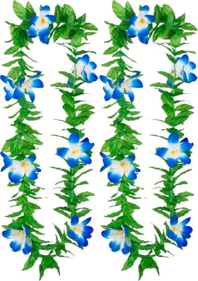 Boland Hawaii krans/slinger - 2x - Tropische kleuren mix groen/blauw - Bloemen hals slingers