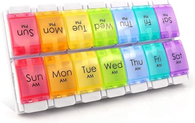 Famanu – Grote pillendoos met veermechanisme, ruime compartimenten voor medicijnen en vitamines