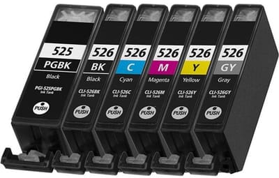 CLI-526 Zwart + Grijs + Alle kleuren Huismerk Inkt Cartridges | Compatible met Canon PGI-525 + CLI-526 multipack | Geschikt voor Canon MG 5350, MG 6100, MG 6150, MG 6250, MG 8150, MG 8250, MX 890 Series