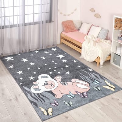 Dailygoods - Vloerkleed voor de Kinderkamer - Teddybeer - Grijs/Roze 140x200 cm