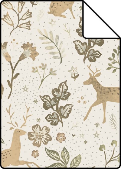 Proefstaal ESTAhome behang bos met bosdieren gebroken wit en beige - 26.5 x 21 cm - 139525-S
