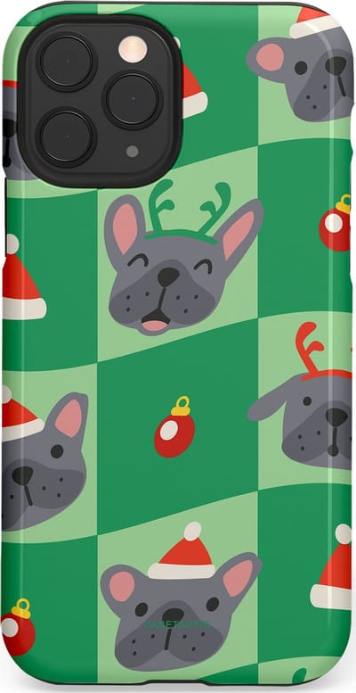 Casetastic hoesje geschikt voor Apple iPhone 11 Pro - Dubbellaagse bescherming - Schattige Kersthondjes - Fashion Case - Groen Grijs