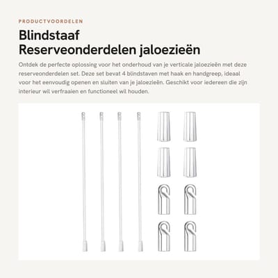 Dailygoods- Blindstaaf 4 Stuks - Reserveonderdelen - Jaloezieën Opener - Kunststof - Transparant - Inclusief Haak en Handgreep - Jaloezieënstang