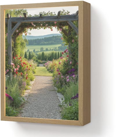Wandlamp 30x40 cm - Oplaadbaar - Doorkijk - Landschap - Natuur - Tuinboog - Bloemen - Wandlampen binnen woonkamer - Slaapkamer lamp - Decoratieve nachtlamp - Vloerlamp draadloos