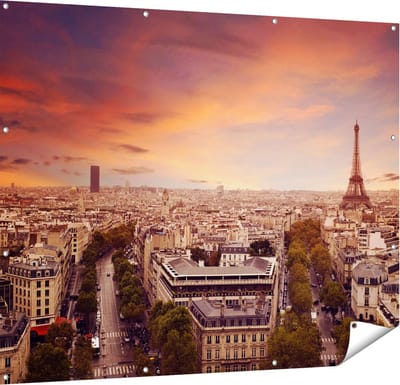 Gards Tuinposter Skyline Parijs met Eiffeltoren - 150x120 cm - Tuindoek - Tuindecoratie - Wanddecoratie buiten - Tuinschilderij
