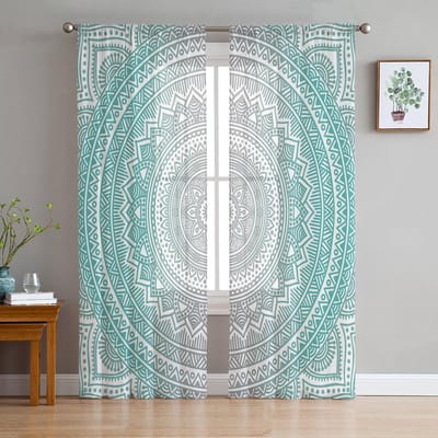 Mandala gradiënt tule in pure gordijnen voor woonkamer slaapkamer keuken raambehandeling chiffon gordijngordijnen 1 PCS W100XH250cm&Grommet Top white