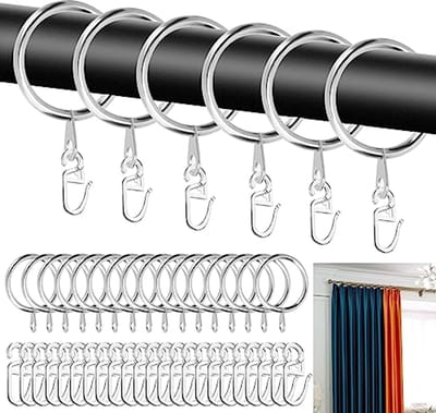 Gordijnringen en Haken Set - 50 Stuks Metaal Ringen met 50 Gordijnhaken voor Eenvoudige Installatie