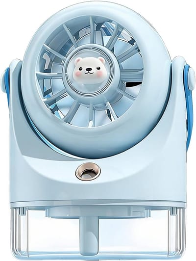 Ventilator met spray - usb oplaadbaar - 3 standen - stille draagbare verkoeling voor bureau, school, reizen en camping - blauw