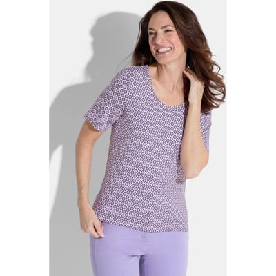 Shirt met minimalistisch patroon - wit / paars / gedess. - Gr. 48 van Goldner Fashion