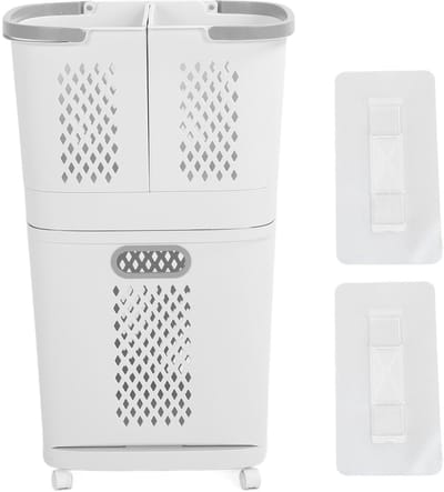 Dailygoods- Wasmand 3 Vakken - Plastic Wasmand met Wielen - Draagbare Rollende Wasmand - Verwijderbare Opbergcontainers - Lichtgewicht PP-Plastic - Handvat voor Makkelijk Gebruik - Wascontainer