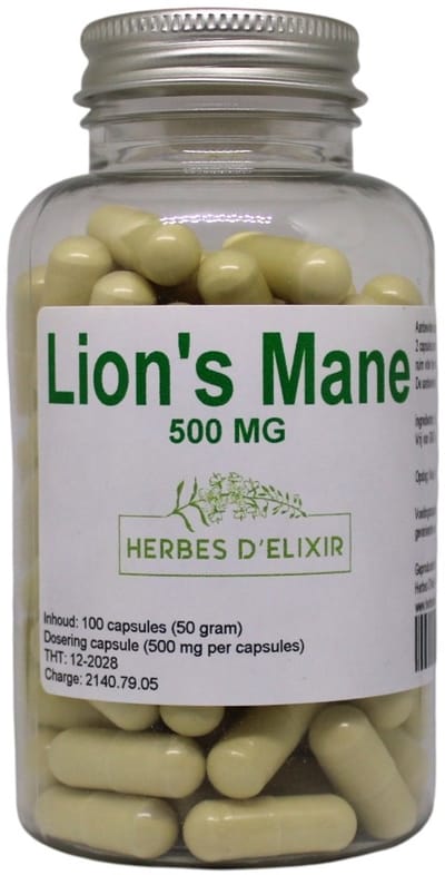 Herbes D'elixir Lion's Mane - 500 mg per capsule - 100% zuiver - 100 Vegan capsules