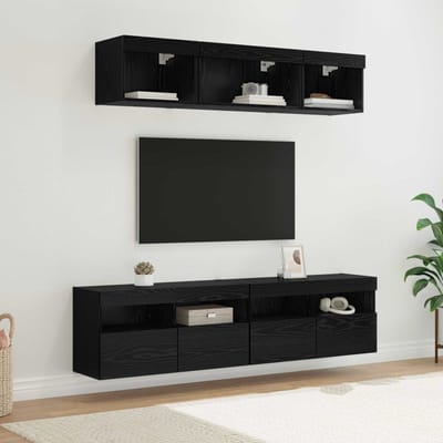 vidaXL TV Wand Eenheden met LED 5 st Zwart Eiken Bewerkt hout