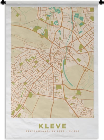 Wandkleed - Wanddoek - Plattegrond - Kleve - Kaart - Stadskaart - Vintage - 120x180 cm - Wandtapijt