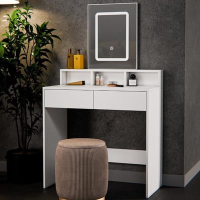 SNJY® Kaptafel met Spiegel en Verlichting - Make Up Tafel met Spiegel - Kaptafel Kind - 40D x 80B x 140H cm - Wit