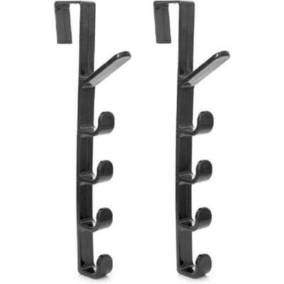 2 Stuks Deurhaak met 5 Haken Deur Organizer Rek Hanger Rugzak Handtas Kleding Jas Haak voor Thuis zwart