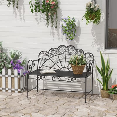 MODFU - Tuinbank 2-Zits - Robuust En Weerbestendig - Vintage - Voor Tuin Of Balkon - Metaal - Zwart - 107 X 55,5 X 90,5 Cm