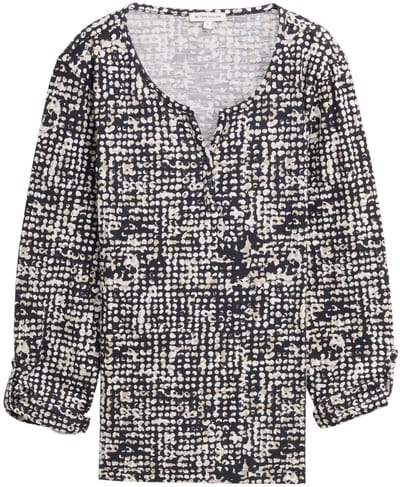 Tom Tailor - Henley-blouse met patroon - Maat XL - navy abstract dot design