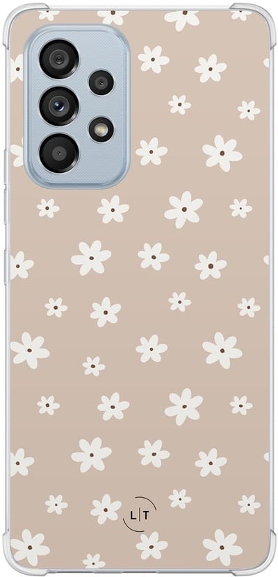 Shockproof hoesje - Geschikt voor Samsung Galaxy A53 - Cute flowers - Extra sterke case - TPU/polycarbonaat - Bloemen - Beige, Transparant