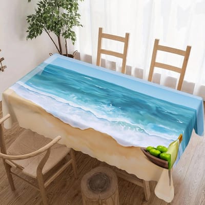 Strand Oceaan Golf Rechthoekige Tafelkleed voor Tafeldecoratie Keuken Eetkamer Waterdicht Herbruikbaar Tafelkleed voor Tafel Vakantiefeest 140x140cm