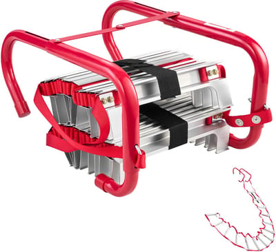 2 verdiepingen tellende 13FT noodladder, lichtgewicht veiligheidsgereedschap van aluminiumlegering met duurzame polyester riem, antislip sporten en brede treden, draagvermogen tot 1000 lbs