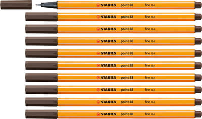 STABILO point 88 - Premium Fineliner - Fine 0,4 mm – Umber Bruin– Doos 10 stuks