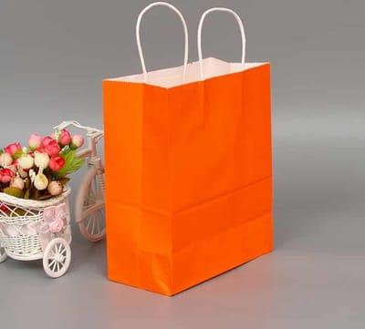 10 STKS elegante kraft papieren zak met handvatten voor bruiloft / verjaardagsfeestje / sieraden / kleding, afmeting: 26x33x12cm (oranje)