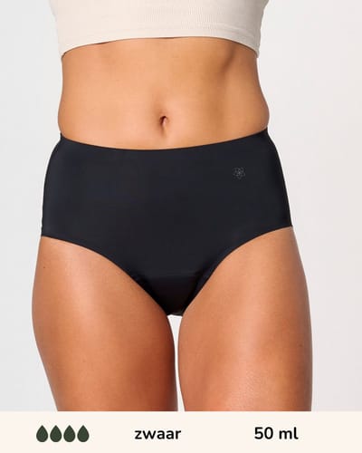 Moodies incontinentie ondergoed - Seamless High Waist Hiphugger - zwaar kruisje - maat S - zwart