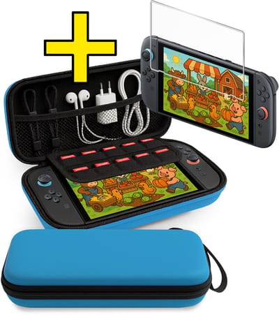 Hoes Geschikt voor Nintendo Switch 2 Case Hoesje Polsbandje Met Screenprotector - Bescherm Hoes Geschikt voor Nintendo Switch 2 Hoes Hard Cover - Blauw
